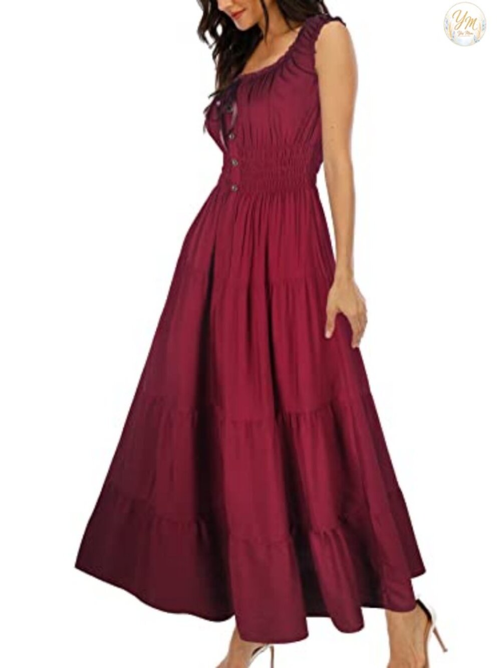 Boho Floral Tiered Maxi Dress Sleeveless Scoop Neck A-Line Summer Vacation